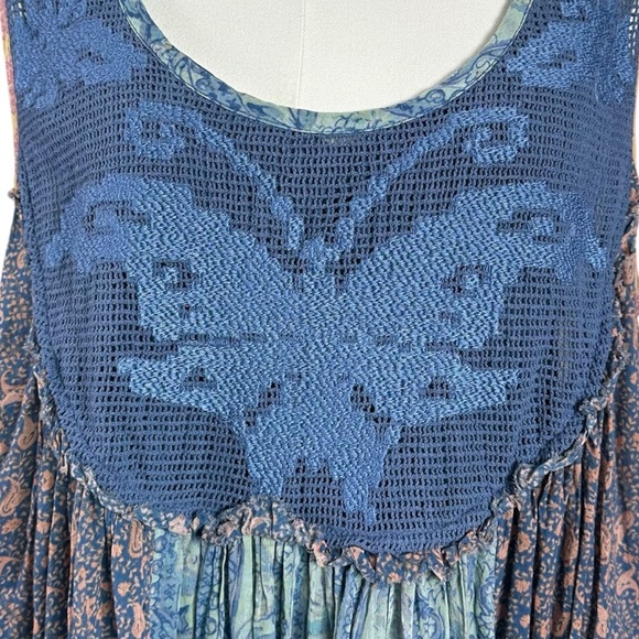 Free People Bohemian 70s Patchwork Hippie Lost Palms Craft Maxi Dress Medium - Picture 12 of 17